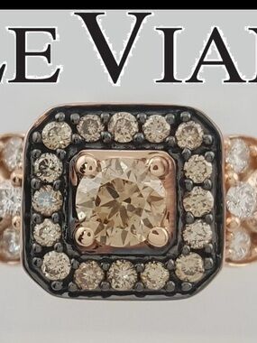 Levian Rose Gold Ring with Champagne Center and Black Halo